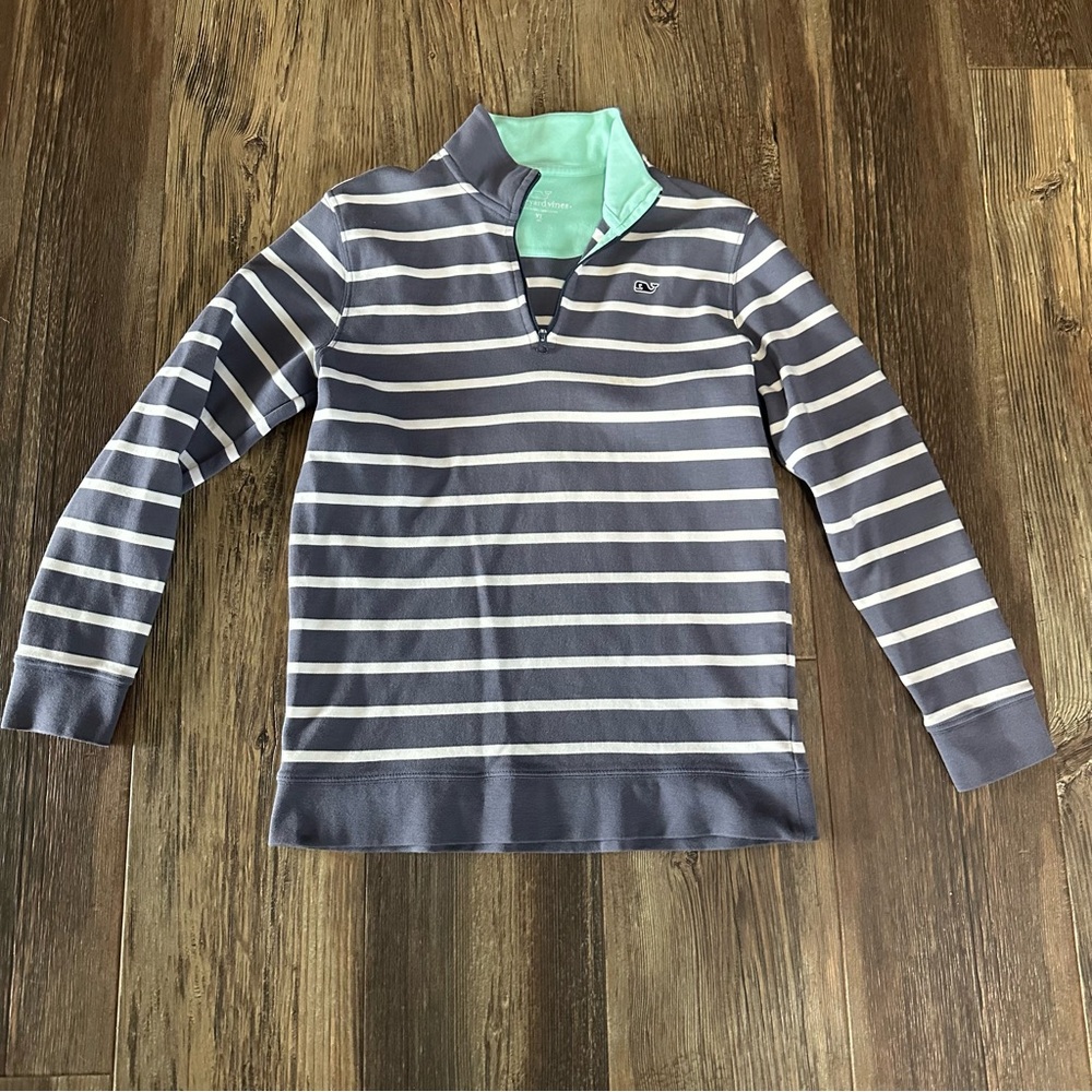 Vineyard Vines XL boys 1/4 zip pullover sweatshirt stripe gray-blue